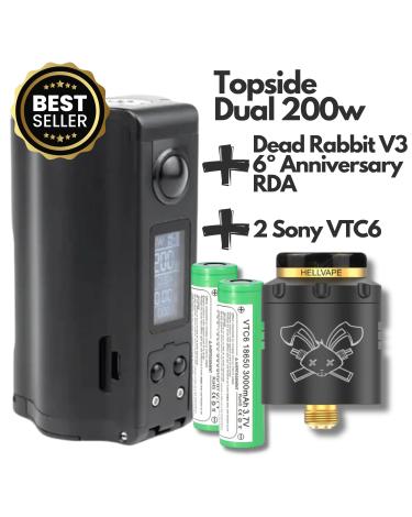 Mod BF Topside Dual 10ml 200w + Dead Rabbit 3 RDA 6th Anniversary Edition + 2 Pilhas Sony VTC6 18650