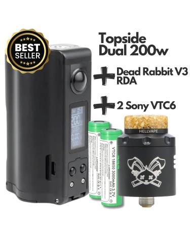 Mod BF Topside Dual 10ml 200w + Dead Rabbit 3 RDA (Matte Black) + 2 Pilhas Sony VTC6 18650