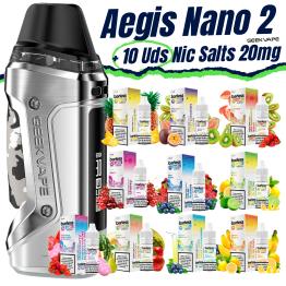 Pack de Iniciante Aegis Nano 2 (Polar Silver) Geekvape + 10 uds Barless Sais 10ml 20mg