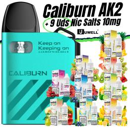 Pack de Iniciante Caliburn AK2 uWell (Turquoise Blue) + 9 uds Barless Sais 10ml 10mg