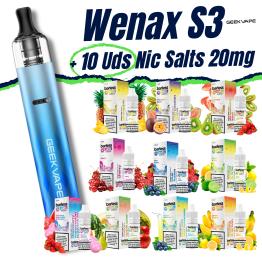 Pack de Iniciante Wenax S3 (Texture Blue) Geekvape + 10 uds Barless Sais 10ml 20mg