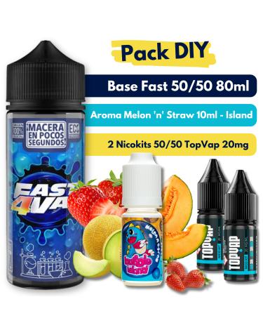 Pack DIY - Aroma Melon Straw 10ml + Base Fast4Vap 50/50 80ml + 2 Nicokits TopVap 20mg