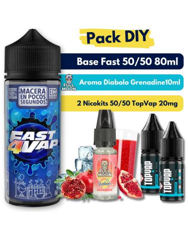 Pack DIY - Base Fast4Vap 50/50 80ml + Aroma Diabolo Grenadine 10ml + 2 Nicokits TopVap 20mg