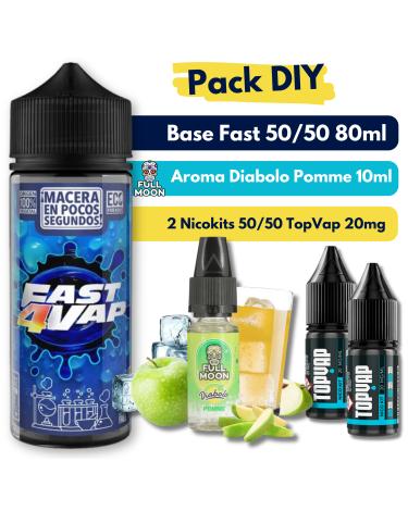 Pack DIY - Base Fast4Vap 50/50 80ml + Aroma Diabolo Pomme 10ml + 2 Nicokits TopVap 20mg