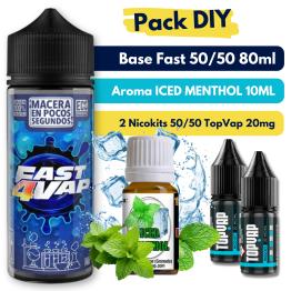 Pack DIY - Base Fast4Vap 50/50 80ml + Aroma Iced Menthol 10ml Oil4Vap + 2 Nicokits TopVap 20mg