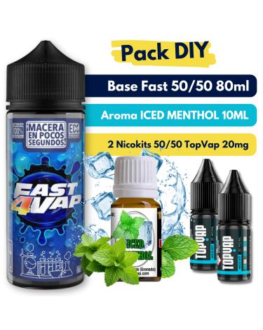 Pack DIY - Base Fast4Vap 50/50 80ml + Aroma Iced Menthol 10ml Oil4Vap + 2 Nicokits TopVap 20mg