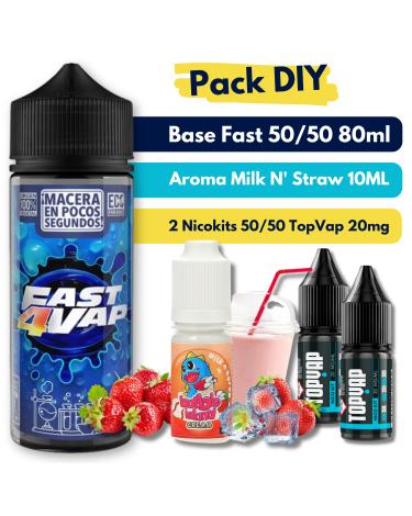 Pack DIY - Base Fast4Vap 50/50 80ml + Aroma Milk N' Straw 10ml + 2 Nicokits TopVap 20mg