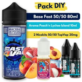 Pack DIY - Base Fast4Vap 50/50 80ml + Aroma Peach'n Lychee 10ml + 2 Nicokits TopVap 20mg