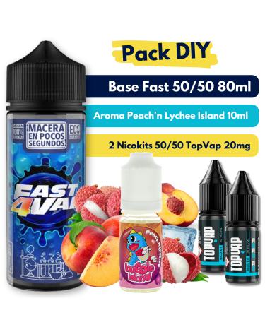 Pack DIY - Base Fast4Vap 50/50 80ml + Aroma Peach'n Lychee 10ml + 2 Nicokits TopVap 20mg