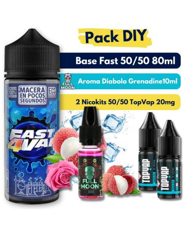 Pack DIY - Base Fast4Vap 50/50 80ml + Aroma Pink Full Moon 10ml + 2 Nicokits TopVap 20mg