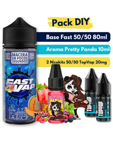 Pack DIY - Base Fast4Vap 50/50 80ml + Aroma Pretty Panda 10ml + 2 Nicokits TopVap 20mg