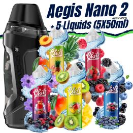 Pack Kit Aegis Nano 2 Geekvape (Midnight Black) + 5 Líquidos (5x50ml)