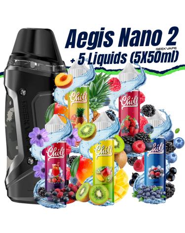 Pack Kit Aegis Nano 2 Geekvape (Midnight Black) + 5 Líquidos (5x50ml)