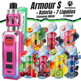 Pack Kit Armour S (Gradient Purple) Vaporesso + Pilha Samsung 18650 + 7 Líquidos (7x50ml)