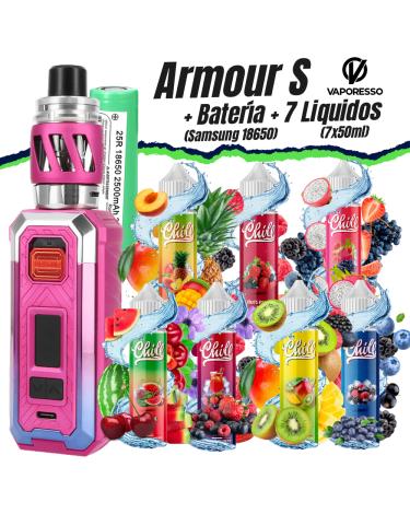 Pack Kit Armour S (Gradient Purple) Vaporesso + Pilha Samsung 18650 + 7 Líquidos (7x50ml)