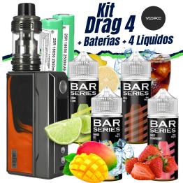 Pack Kit Drag 4 VooPoo (Gun Metal Orange) + 2 Pilhas 18650 + 4 Líquidos (4x100ml)