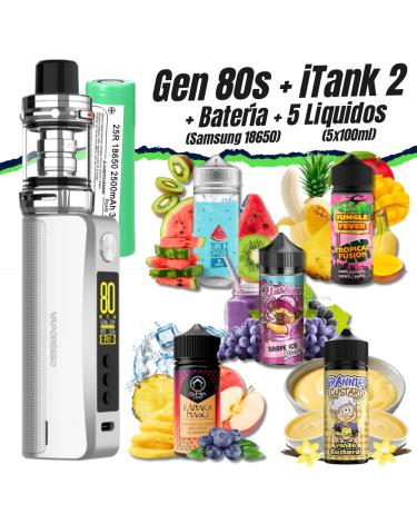 Pack Kit GEN 80S iTank 2 Version (SILVER) + Pilha Samsung 18650 + 5 Líquidos (5x100ml)