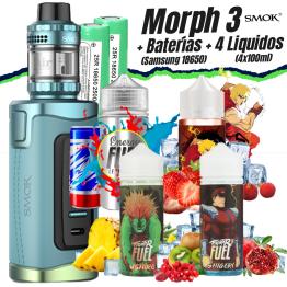 Pack Kit Morph 3 (Blue Green) Smok + 2 Pilhas Samsung 18650 + 4 Líquidos (4x100ml)