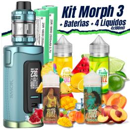 Pack Kit Morph 3 (Blue Green) Smok + 2 Pilhas Samsung 18650 + 4 Líquidos (4x100ml)