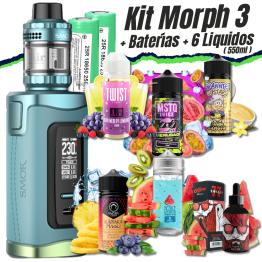 Pack Kit Morph 3 (Blue Green) Smok + 2 Pilhas Samsung 18650 + 6 Líquidos (550ml)