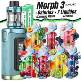 Pack Kit Morph 3 (Blue Green) Smok + 2 Pilhas Samsung 18650 + 7 Líquidos (7x50ml)