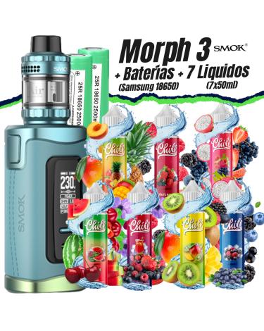 Pack Kit Morph 3 (Blue Green) Smok + 2 Pilhas Samsung 18650 + 7 Líquidos (7x50ml)