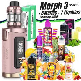 Pack Kit Morph 3 (Pink Gold) Smok + 2 Pilhas Samsung 18650 + 7 Liquidos (500ml)