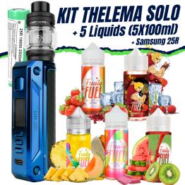 Pack Thelema Solo 100W Lost Vape (Sierra Blue Carbon) + 1 Pilha 18650 + 5 Líquidos (5x100ml)