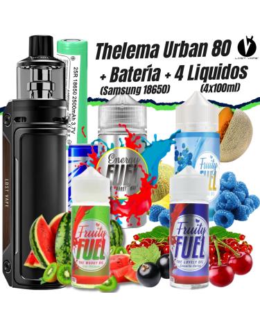 Pack Thelema URBAN 80 (Black Classic Black) LostVape + 1 Pilha Samsung 18650 + 4 Líquidos (4x100ml)