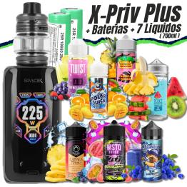 Pack X-Priv Plus (Black Shell) Smok + 2 Pilhas Samsung 18650 + 7 Líquidos (7x100ml)